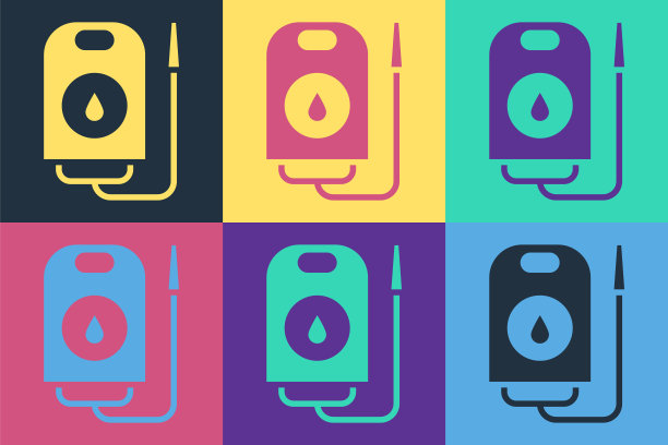 波普艺术献血图标孤立的彩色背景。向量图片下载