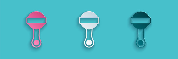 剪纸拨浪鼓婴儿玩具图标孤立的蓝色背景。豆袋的迹象。纸艺风格。向量图片下载