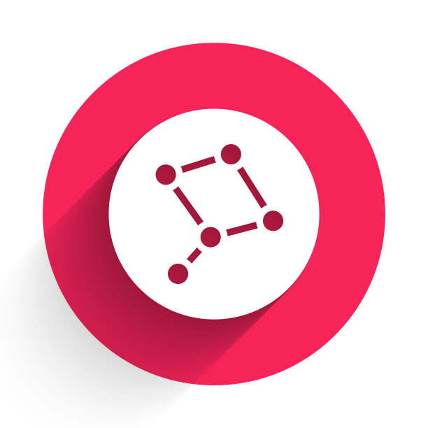 白色大熊星座图标与长阴影背景隔离。红色圆圈按钮。向量图片下载