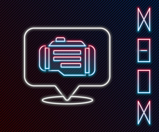 发光的霓虹灯线检查引擎图标孤立的黑色背景。色彩缤纷的轮廓概念。向量图片下载