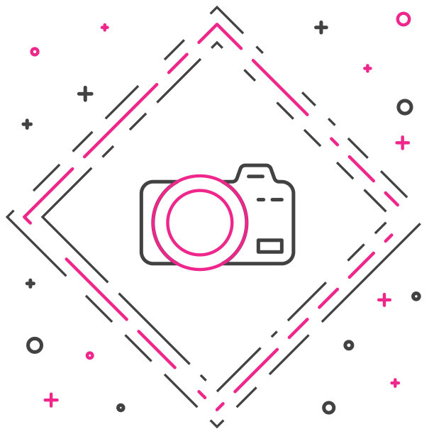 线照片相机图标孤立的白色背景。与相机。数码摄影。色彩缤纷的轮廓概念。向量图片下载