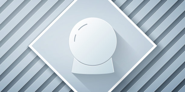 剪纸魔术球图标孤立的灰色背景。水晶球。纸艺风格。向量图片下载