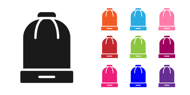 黑色冬季帽子图标孤立的白色背景。设置图标彩色。向量图片下载