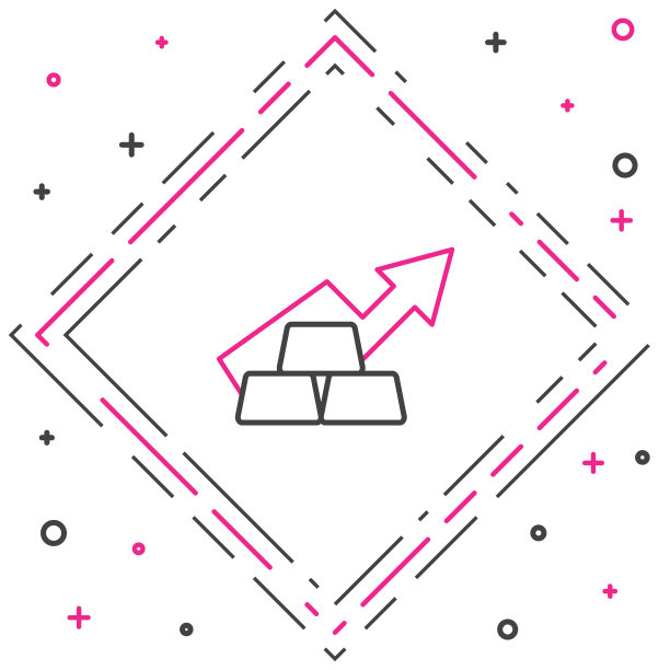 线财务增长图表箭头与金条图标隔离在白色背景。财务成功的概念。黄金投资理念。色彩缤纷的轮廓概念。向量图片下载