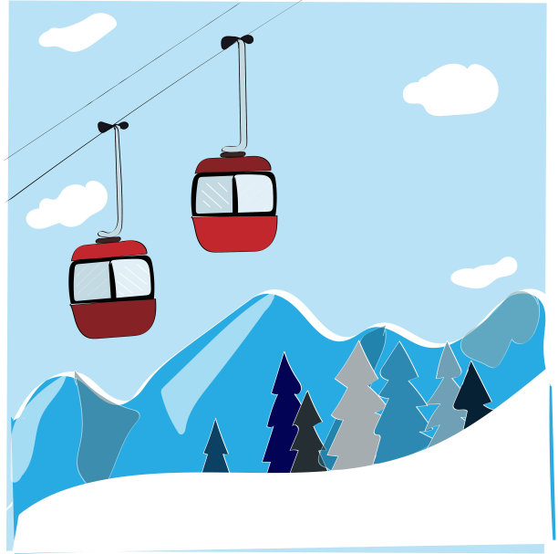 滑雪缆车缆车雪山森林矢量图像图片下载