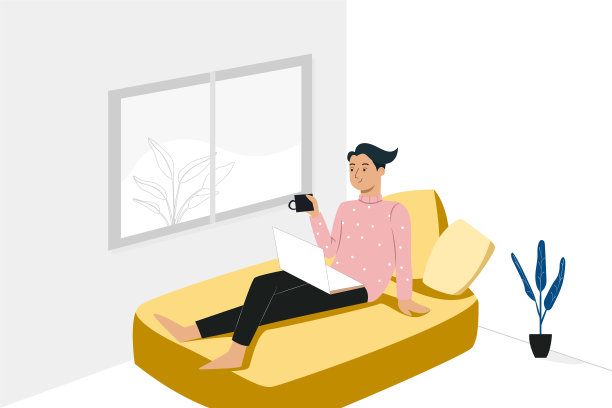 喝着咖啡的男孩在家里用笔记本电脑学习图片下载