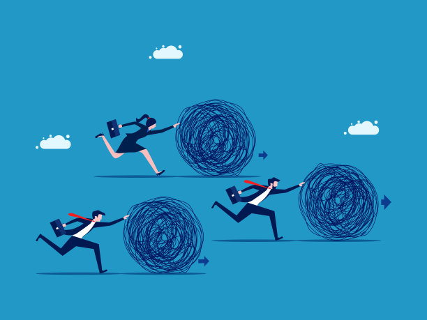 推动解决问题。商人合力推动混乱问题图片下载