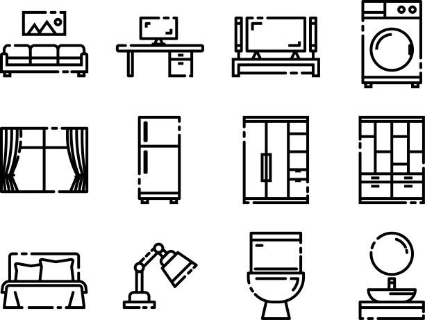 简单的家具线条图标集图片下载