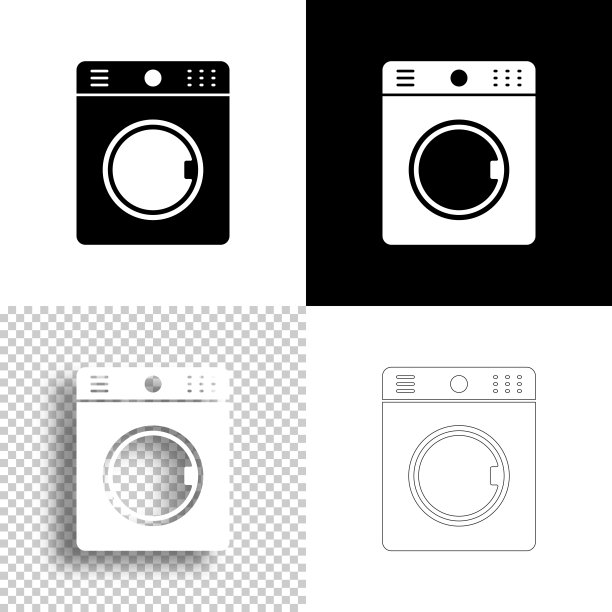 洗衣机。图标设计。空白，白色和黑色背景-线图标图片下载
