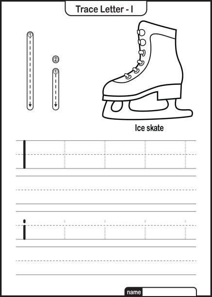 字母痕迹字母A到Z学龄前工作表与字母我滑冰亲矢量图片下载