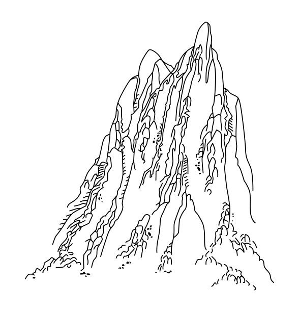 岩石。用黑线画的。轮廓向量绘制的主题是山地和山地旅游。图片下载