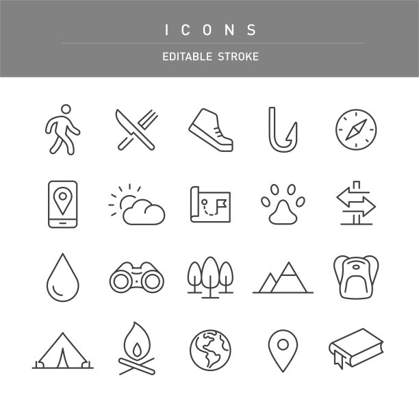旅行，冒险和露营图标-系列图片下载