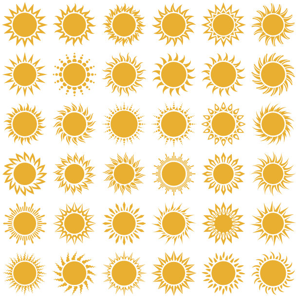 夏季太阳设计与发光射线矢量图标集图片下载