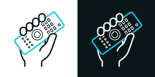 手持遥控器。黑色或白色背景上的双色线图标-可编辑的笔画图片下载