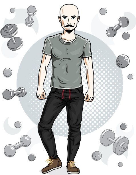 快乐的秃头年轻人胡子和图片下载