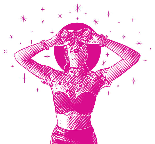 带着望远镜和星星的潮女图片下载