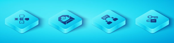 集等距拼图件玩具，信封与情人节的心，锁钥匙和最好的朋友或永远的图标。向量图片下载