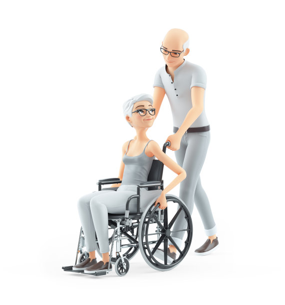老年男子推着轮椅上的女子图片下载