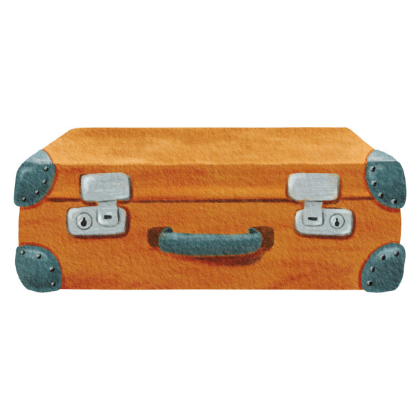 时尚的近棕色复古行李箱与钢插入，锁。老式皮包。旅行的东西。手绘复古包。游客的行李。水彩彩色孤立插图。图片下载