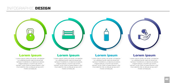 配重，拳击台，拳击袋和手套。业务信息图表模板。向量图片下载