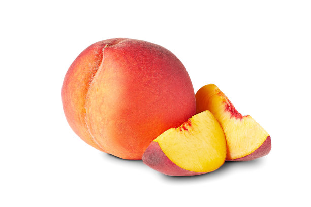 成熟的整个桃子和白色背景的切片图片下载
