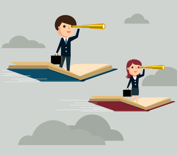 商务人士用望远镜看会飞的书图片下载