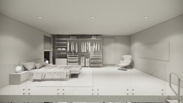 3D渲染：现代开放式客厅室内设计，阁楼风格公寓舒适客厅，沙发和用餐区图片下载