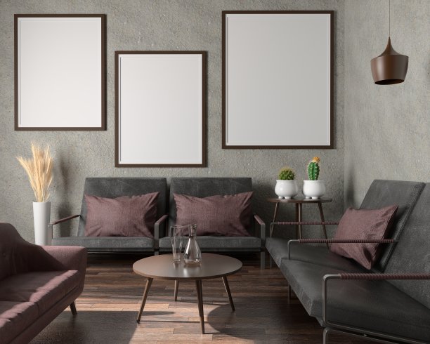 框架3D室内插画，墙面设计现代感十足，空白空间创意十足;图片下载