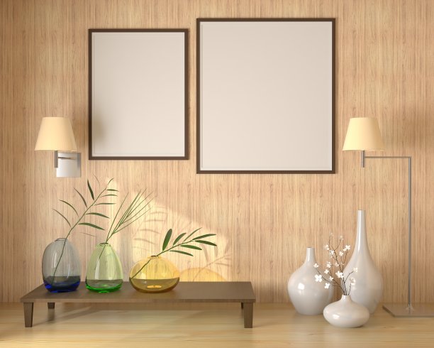 框架3D室内插画，墙面设计现代感十足，空白空间创意十足;图片下载