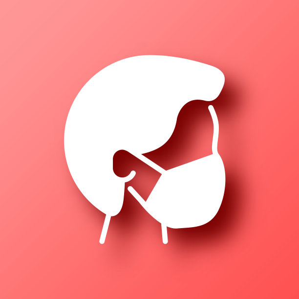 戴医用口罩的人。图标在红色背景与阴影图片下载