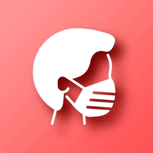 戴医用口罩的人。图标在红色背景与阴影图片下载