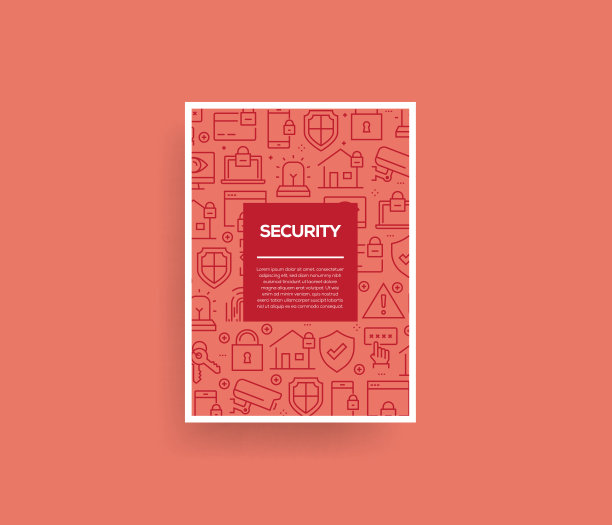 矢量设计模板集和元素的安全在流行的线性风格-无缝模式与线性图标相关的安全-矢量图片下载