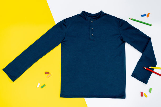 黑色海军蓝长袖男孩运动衫设计，平面素描，前后视图图片下载