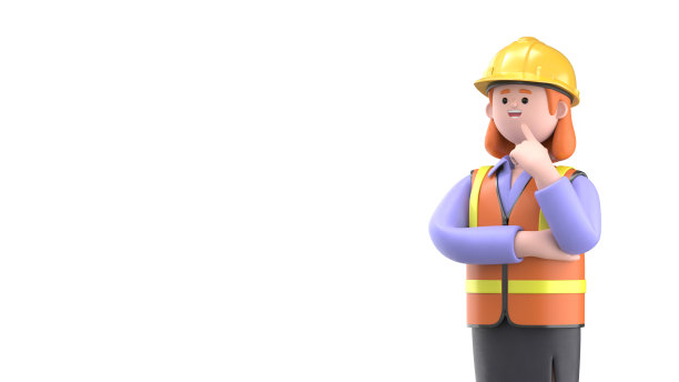 一个思考的女工程师Pam正在思考做决定的3D插图。卡通人物的肖像解决问题，感到关切，困惑，迷失在思想中。寻找解决方案的概念。图片下载