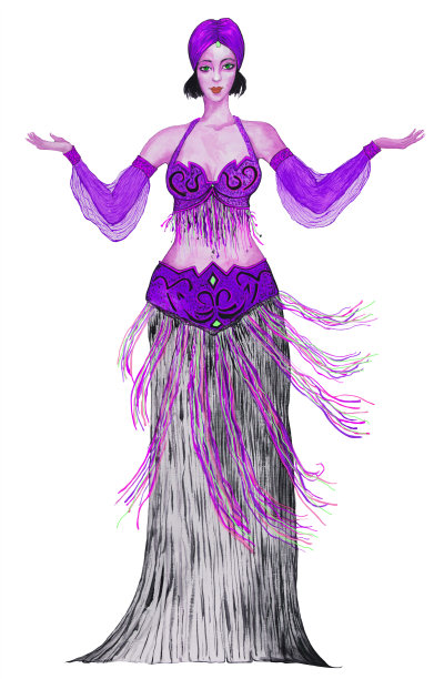 水彩肖像的亚洲舞者在红色的衣服图片下载