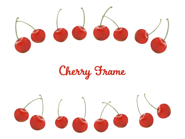 插图框架与樱桃水彩触摸图片下载