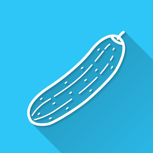 黄瓜。蓝色背景上的图标-长阴影平面设计图片下载