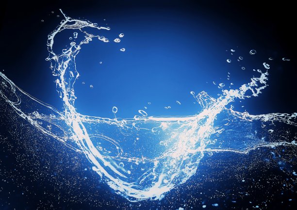 抽象的蓝色飞溅和蓝色波浪的3d插图图片下载