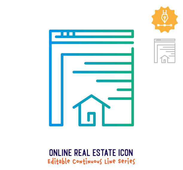 在线房地产连续线可编辑笔画线图片下载
