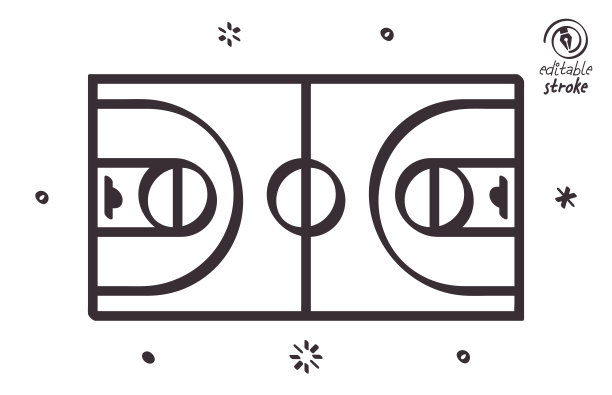 篮球场地的俏皮线插画图片下载