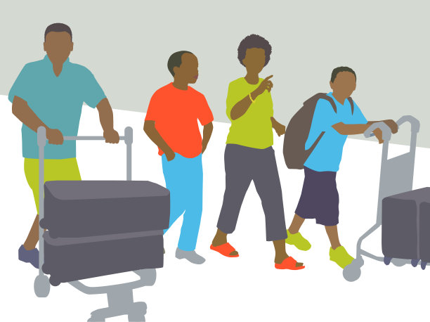 家庭通过机场旅行。图片下载