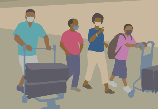 2019冠状病毒病期间通过机场的家庭旅行。图片下载