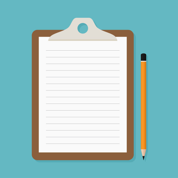 带白色纸和蓝色背景铅笔的剪贴板图片下载