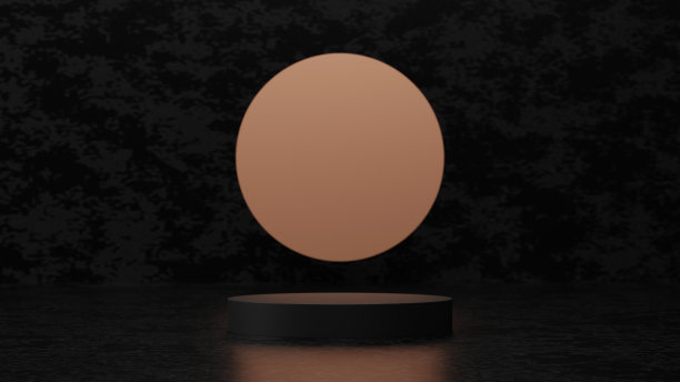豪华深色背景与金色基座或讲台模型，空平台的产品展示和演示，3d渲染图片下载