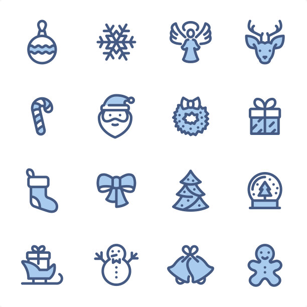 圣诞节-像素完美的蓝色线条图标图片下载