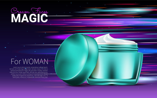 天然化妆品广告包装上的蓝色设计色彩图片下载