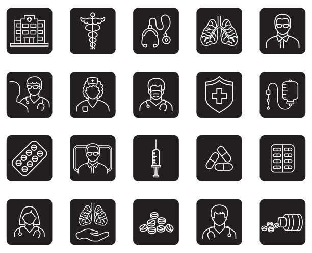 肺学。线路图标设置。医疗图标。图片下载