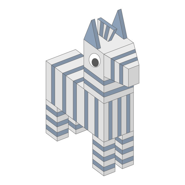 可爱的3D斑马在像素风格的白色背景。图片下载