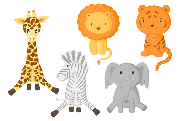 可爱的非洲动物，儿童插图。图片下载