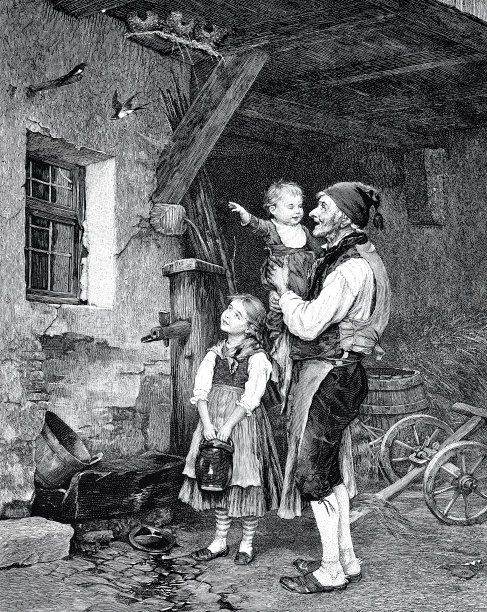 爷爷让孙子们看已经到了的燕子图片下载